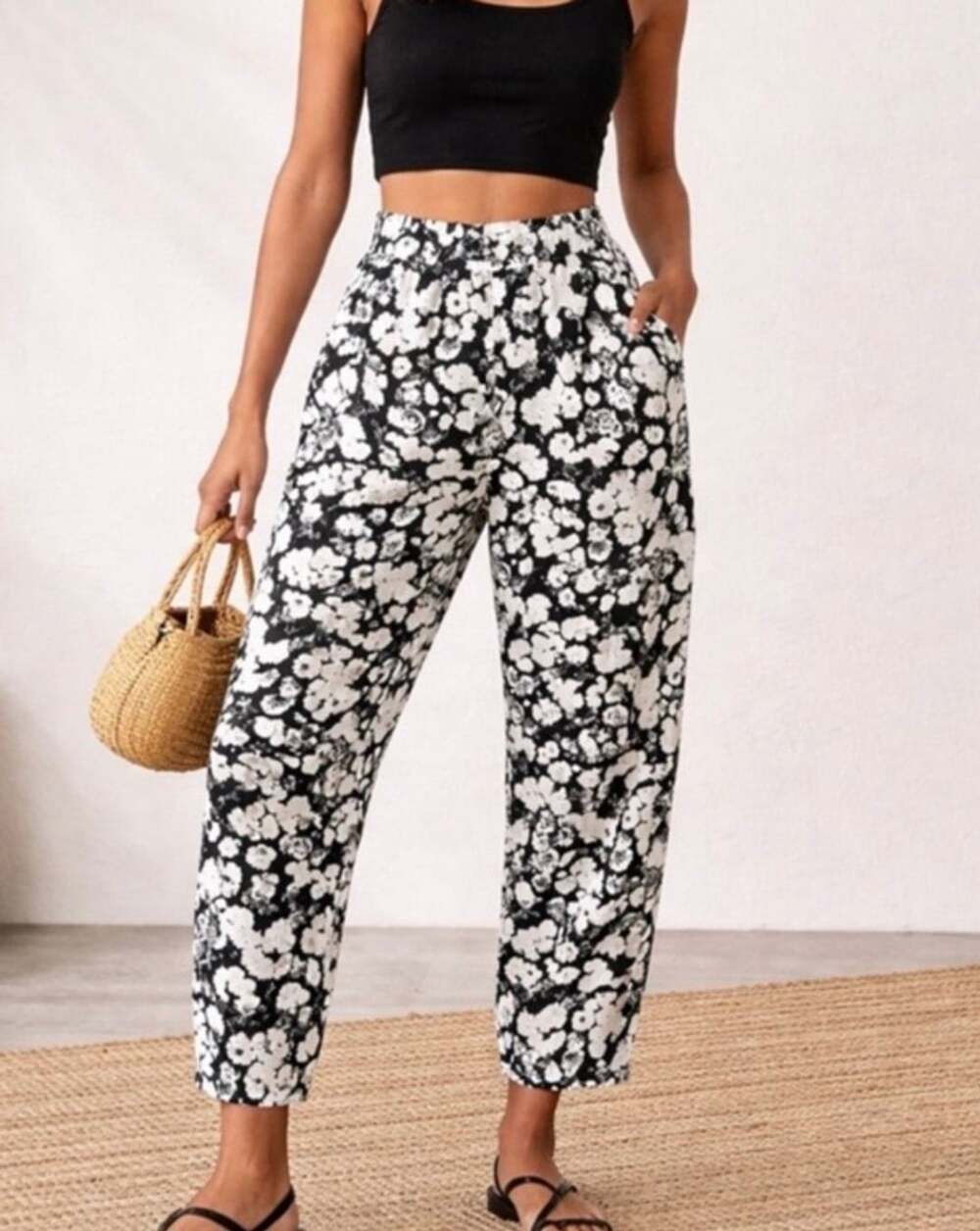 Everlane The Linen Pull-On Barrel Pant Size XS Black Bone Floral